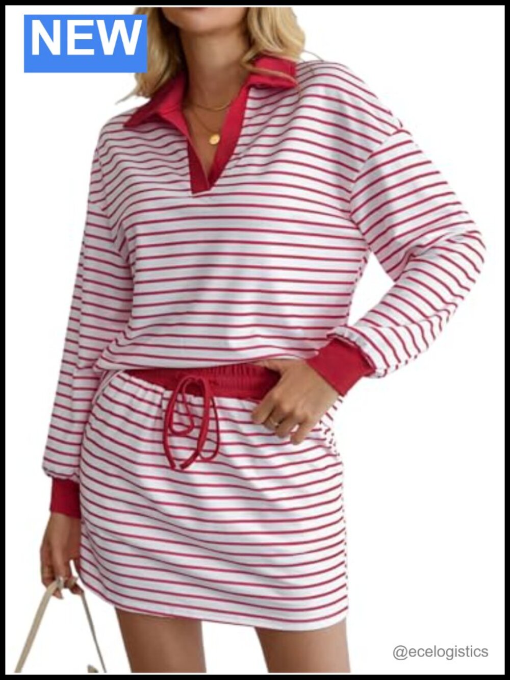 Women's Striped 2-Piece Lounge Set - Athletic Sweatshirt & Skort w/ Pockets &